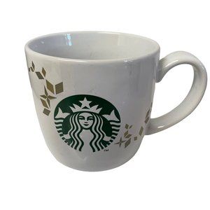 STARBUCKS Coffee Tea Cup Mug 2013 Holiday Collection Green Gold White 14oz